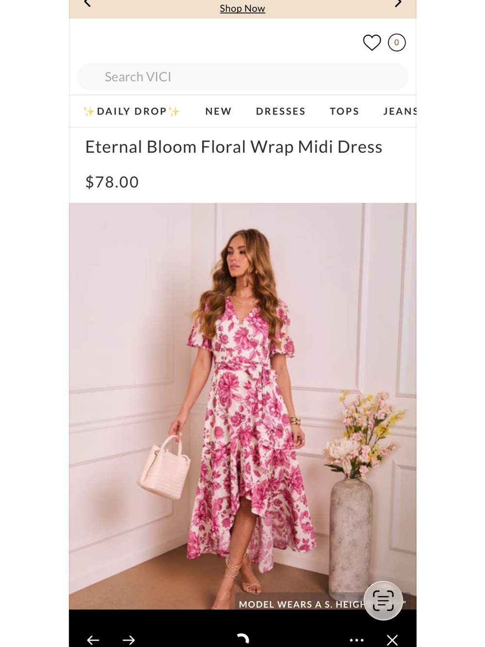 VICI Pink Floral Wrap Midi Dress